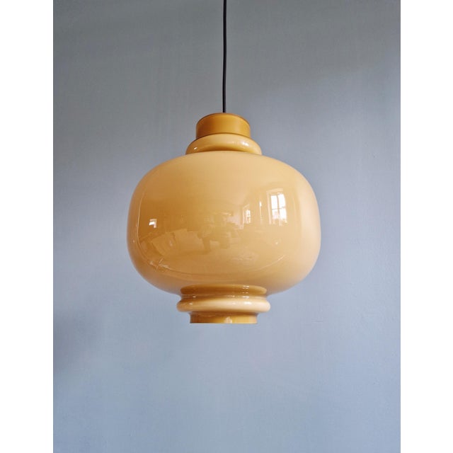 Scandinavian Pendant Light in Mustard-Colored Opaline Glass by Hans-Agne Jakobsson for Staff Leuchten, 1970s For Sale - Image 11 of 16