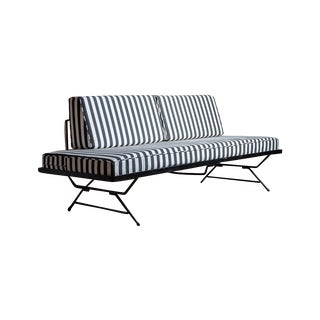Vintage Black Iron & Striped Fabric Daybed Sofa For Sale