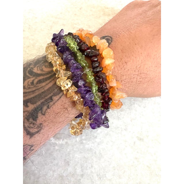 Contemporary Vintage Multi Strand Beaded Bracelet With Amethyst, Carnelian Citrine Peridot, and Garnet - Sterling Silver Clasp For Sale - Image 3 of 7