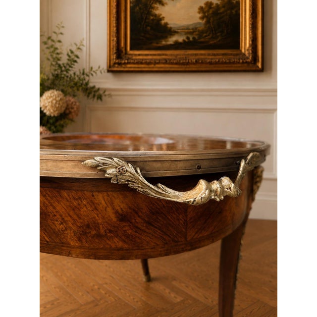 Italian Parquetry Inlaid Tray Table With Painted Figural Panel and Removable Glass Top Late 19th Century For Sale In New York - Image 6 of 9