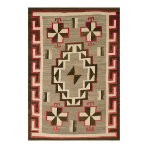 1920s Gray Medallion Antique American Navajo Rug 4' 6" X 6' 6" Flatweave Wool Carpet