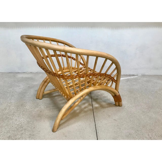 Large Italian Bamboo Lounge Chair with Leather Lacings, 1970s For Sale - Image 4 of 18