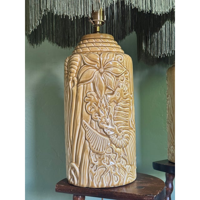 Seahorse Relief Ceramic Lamps — Rewired Pair For Sale - Image 13 of 15