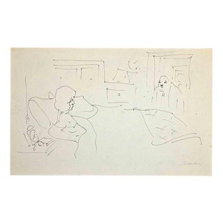 Mino Maccari, Couple, 1960s, Ink Drawing For Sale