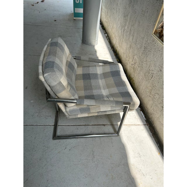 Beautiful club chair styled after Milo Baughman. The buffalo plaid wool fabric gives off a serene winter vibe and would...