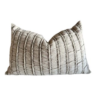 Belgium Linen and Wool Pillow in Gray Stripe Lumbar With Insert For Sale