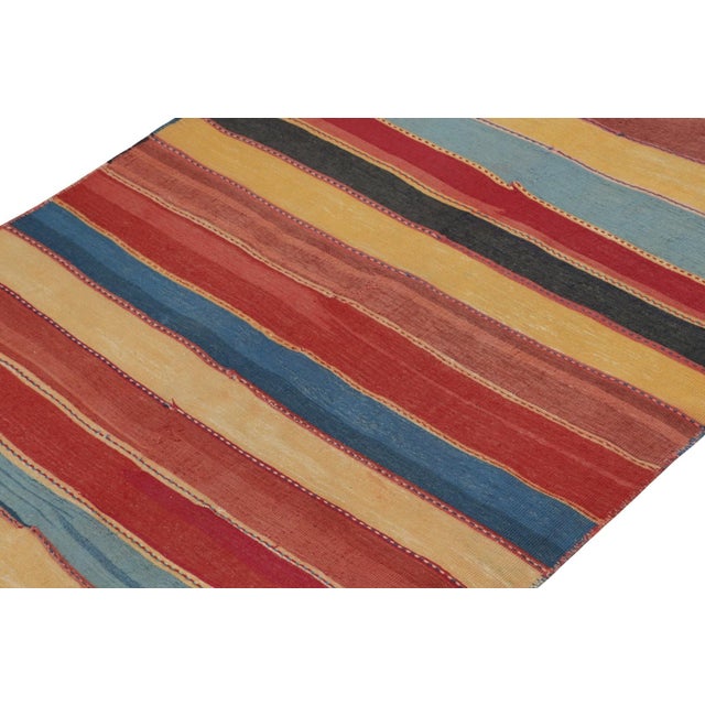 Tribal Vintage Bidjar Persian Tribal Kilim in Red, Gold and Blue Stripes by Rug & Kilim-4'11''x5'2'' For Sale - Image 3 of 5