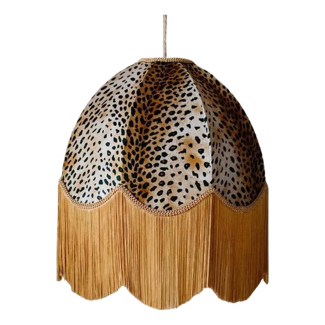 The Barbara Leopard Print Fringed Lampshade - Large For Sale