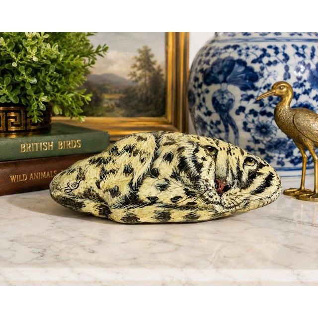 Paint Hand-Painted Tiger Art Stone Sculpture Signed "Lisa" | One-of-a-Kind Wildlife Decorative Object For Sale - Image 7 of 7