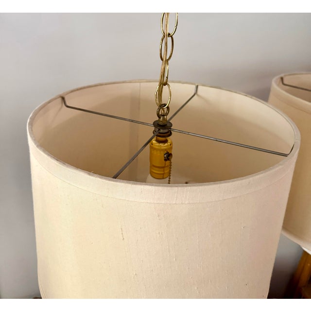 Metal 1970s Hollywood Regency Faux Bamboo Pendant Lighting - a Pair For Sale - Image 7 of 10