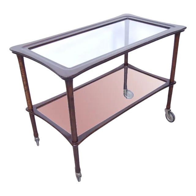 Mid-Century Glass & Wood Trolley, 1950s For Sale