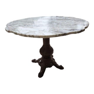 Early 20th Century Wrought Iron Table Base With Marble Top For Sale