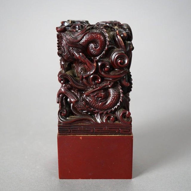 Antique Chinese Carved Hardwood Figural Group With Dragons, Circa 1920 For Sale - Image 6 of 9