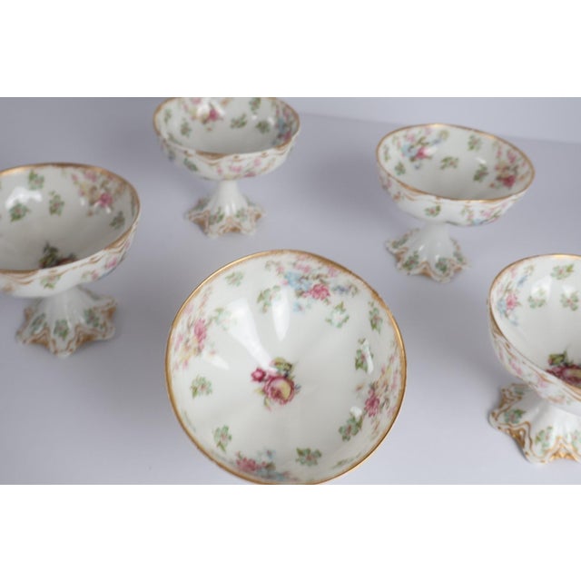 Ceramic Early 20th Century Haviland Limoges France Hand-Painted Floral Footed Sherbet Dessert Cups - Set of 5 For Sale - Image 7 of 9