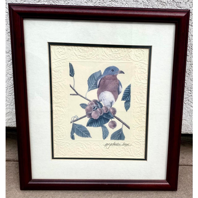 Vintage Peg Wheeler Hope Ornithological "Eastern Bluebird" Framed Embossed Lithograph Print Excellent Condition. For Sale - Image 10 of 17