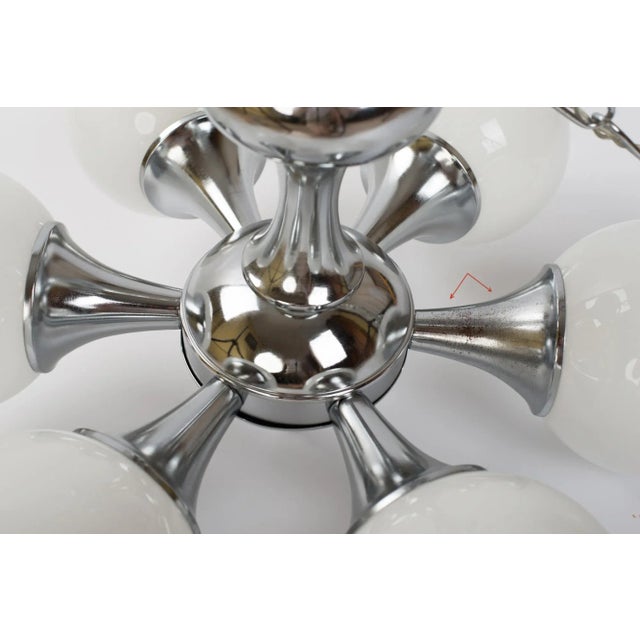 1960s Nickel Plated Chandelier & Ball Opal Glass Globes For Sale - Image 11 of 11