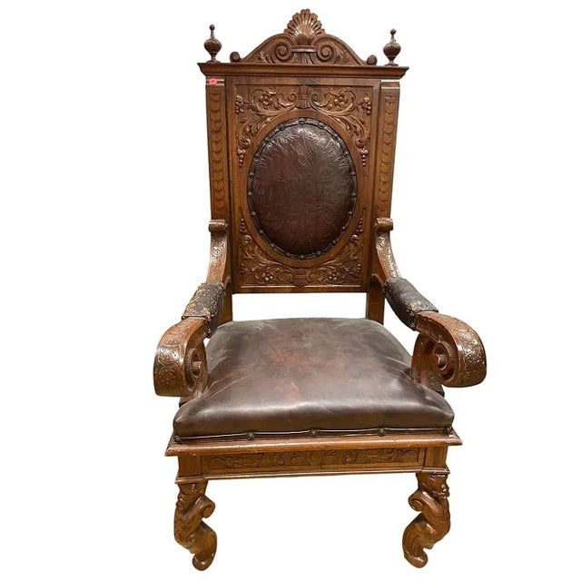 Late 19th Century Large Pair of French Calver Dining Armchairs Leather Fabric For Sale - Image 11 of 16