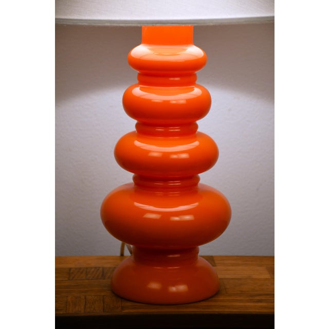 Glass Large Swedish Orange Art Glass Table Lamp by Gustav Leek for Orrefors, 1960s For Sale - Image 7 of 10