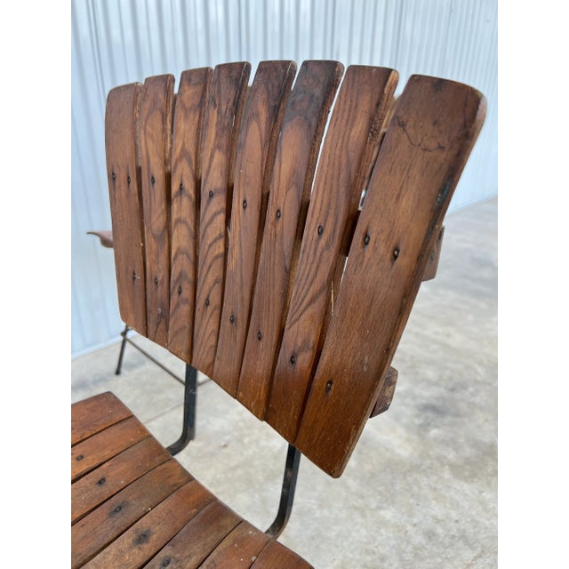 Mid Century Modern Wooden Bentwood Slatted Chairs With Iron Bases - Matching Set of 4 For Sale - Image 9 of 11