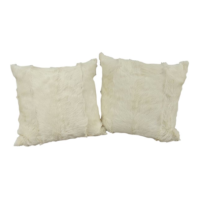 Pair of Quality White Fur Pillows Feather Down Filled For Sale