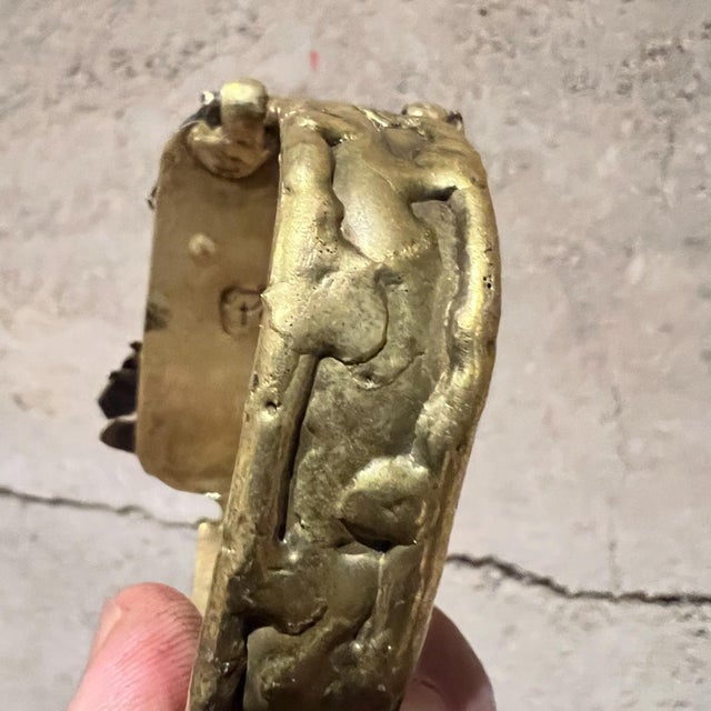 Brass 1970s Pal Kepenyes Brass Bracelet Cuff Milagros Series For Sale - Image 8 of 12