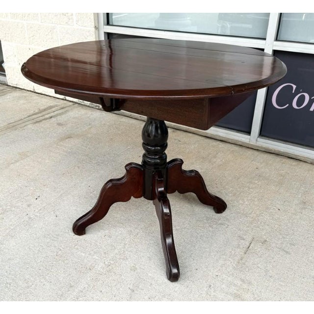 Antique Mahogany Drop Leaf Table With Pedestal Base For Sale - Image 10 of 14