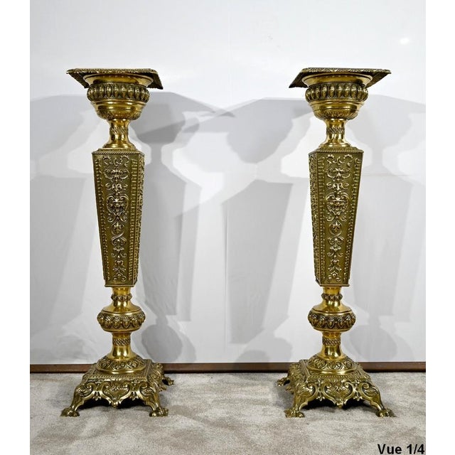 Napoleon III Louis XVI Style Brass Sheaths, Mid-20th Century, Set of 2 For Sale - Image 4 of 18