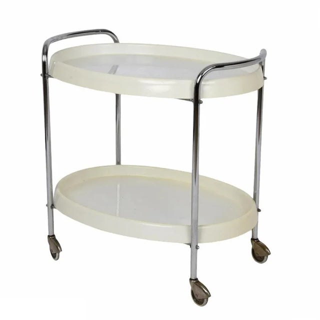 Mid-Century Modern Mid-Century Italian Oval White Plastic and Metal Chrome Bar Cart, 1950s For Sale - Image 3 of 15