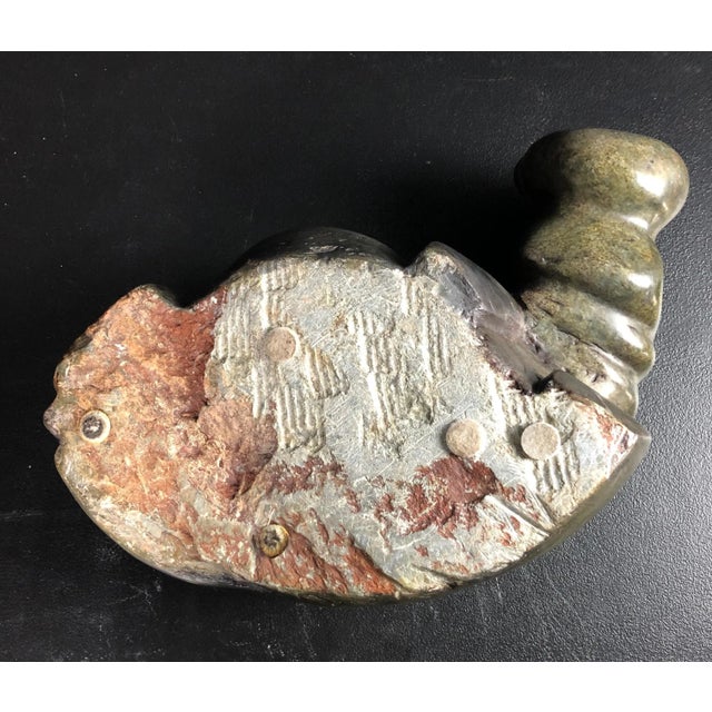 Mid century carved marble hippo sculpture. Modern sculpture of a hippopotamus carved from green granite.