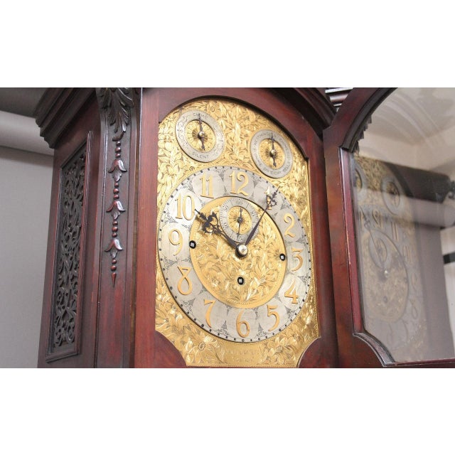 Antiqur Carved Mahogany Long Case Clock by Maples & Co of London, 1910 For Sale - Image 15 of 18