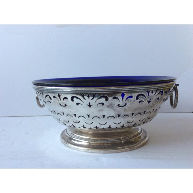 Blue Antique Sheffield Silver and Cobalt Blue Bowl For Sale - Image 8 of 11
