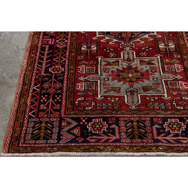 1960s Vintage Persian Heriz Handmade Red Medallion Wool Runner For Sale - Image 14 of 16