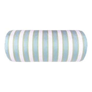 Scalamandre 21" x 7" Piano Stripe Bolster Pillow in Robin'S Egg For Sale