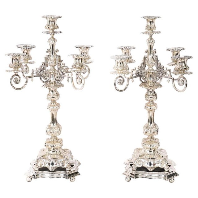 Antique Swedish Silver-Plated 5-Light Candelabras by A.G. Dufva, 19th Century, Set of 2 For Sale - Image 16 of 16