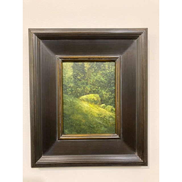 In "A Spring Thicket," a verdant landscape unfolds, showcasing a lush interplay of greens and soft light that bathes the...