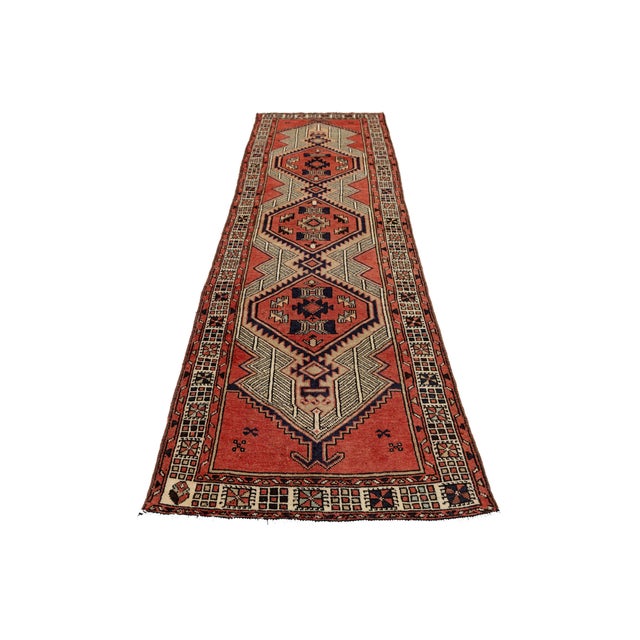 Mid-Century Hand-Knotted Vintage Kurdish Wool Hallway Runner Rug With Geometric Tribal Medallions For Sale - Image 4 of 9