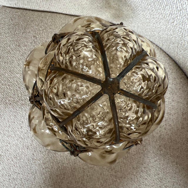 Seguso Murano Hand-Blown Glass Lantern With Sculptural Metal Cage 1930s to 1950s For Sale - Image 9 of 17