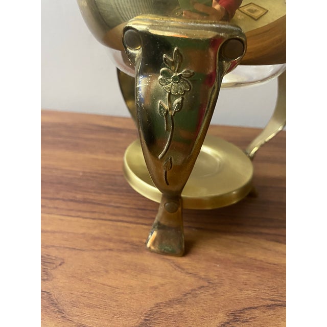 Late 20th Century Vintage Glass Carafe Coffee Pot & Brass Warmer Stand For Sale - Image 5 of 11