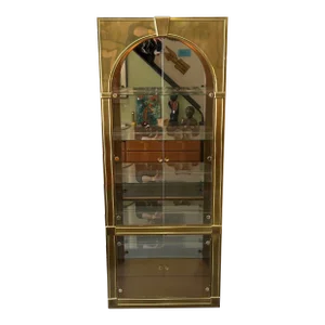 1990s Mastercraft Style Brass + Glass Lighted Display Cabinet