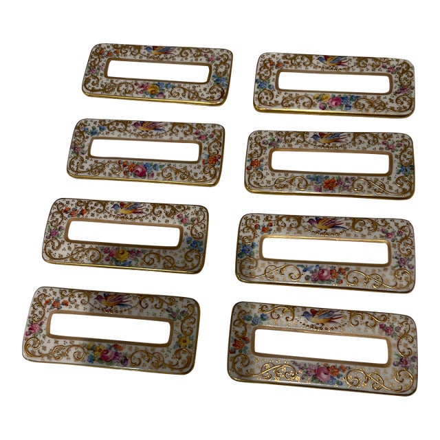 1920s Dresden Hand Painted Place Card Holders With Elaborate Designs - Set of 8 For Sale