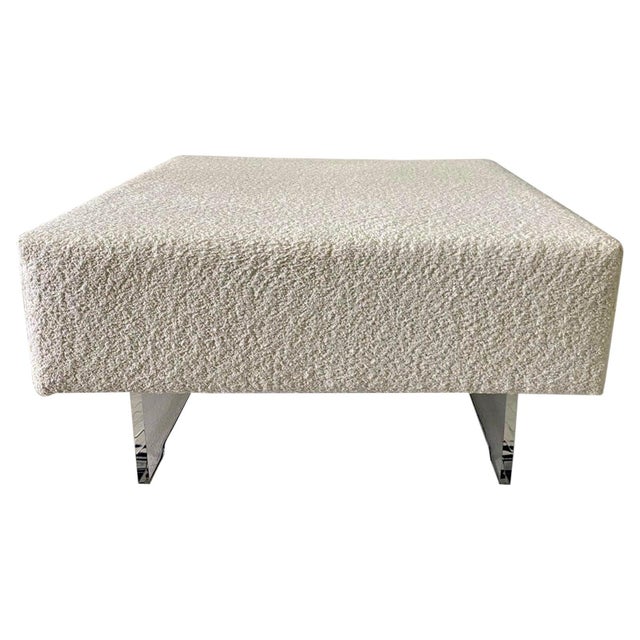 Large Boucle Clad Ottoman by Vladimir Kagan, Lucite Legs For Sale - Image 12 of 18