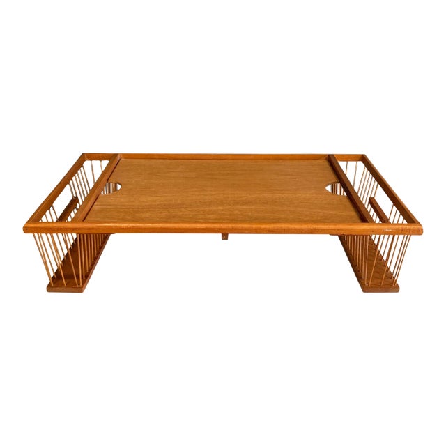 1970s Vintage Teak Wood Breakfast Bed Lap Trays With Side Storage Compartments For Sale