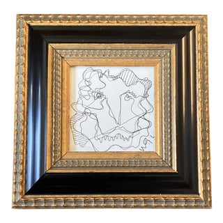 1980’s Vintage Original Wayne Cunningham Small Abstract Black Ink Drawing Framed For Sale