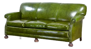 1940-1950s Traditional Green Naugahyde Faux Leather Lawson Club Style Sofa W/Rolled Arms