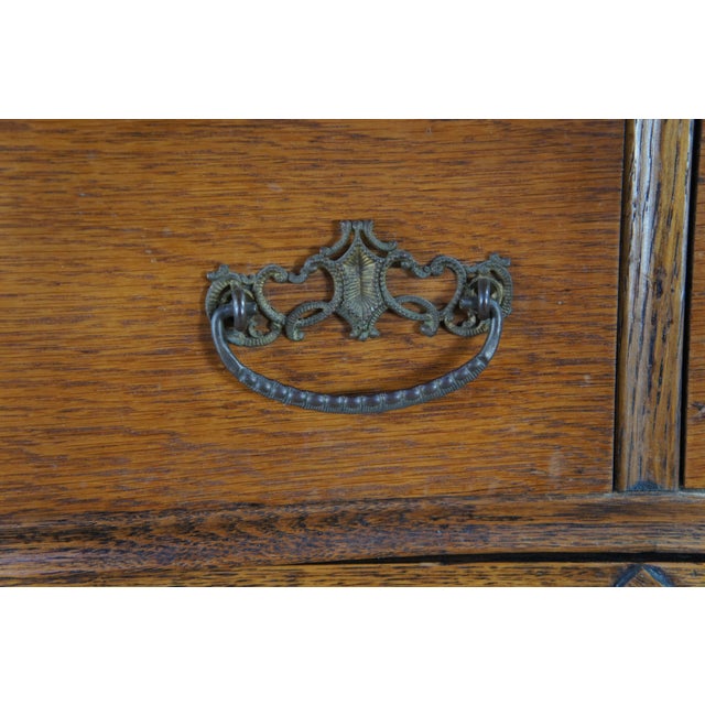 Antique Victorian Quartersawn Oak Serpentine Mirrored Chest of Drawers Dresser For Sale - Image 12 of 16