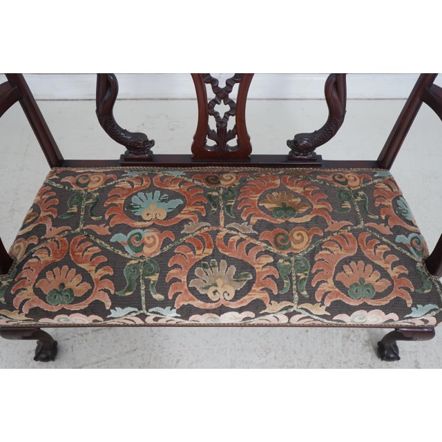 Vintage Dolphin Carved Back Clawfoot Mahogany Settee For Sale - Image 11 of 18