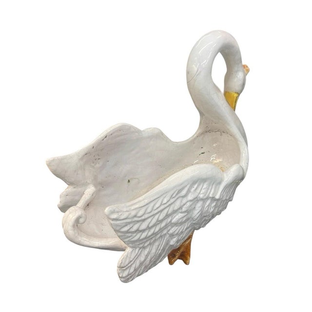 2000 - 2009 Vintage Mid-Century Italian Majolica Glazed Ceramic Swan Planter For Sale - Image 5 of 12