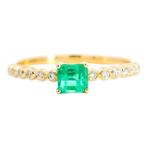 Natural Emerald Square Cut Thin Ribbed Band Stacking Ring in 18k Yellow Gold Size 7