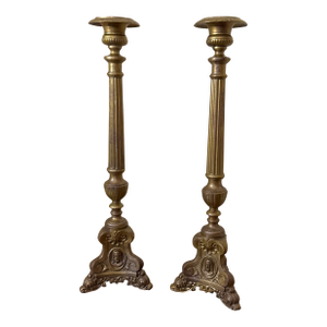 Vintage Antique French Style Altar Candlesticks With Figural Bases- a Pair