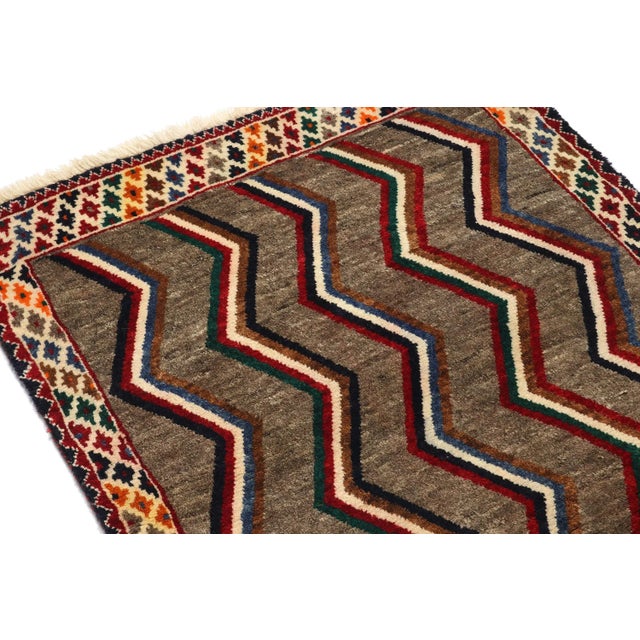 Rug & Kilim 1950s Vintage Gabbeh Tribal Runner in Brown With Chevron Patterns For Sale - Image 4 of 8